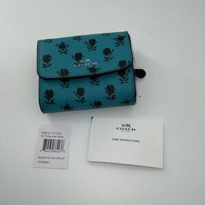 Coach Accordion Wallet In Badlands Floral Print Silver/Turquoise/Black F56723